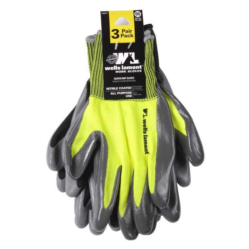 Wells Lamont Nitrile Coated Grip Work Gloves (546LF), Black, Large (Pack of 3)