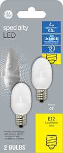 GE C7 LED Light Bulb, Night-Light Plug-In Units, Soft White Finish, 0.5-Watt, Candelabra Base, 2-Pack
