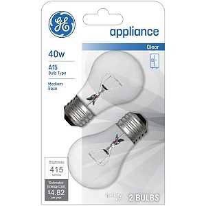 GE Appliance Clear Light Bulb 40w, A15 Bulb Type, Medium Base | 415 Lumens | 2-Count per Pack (1-Pack)