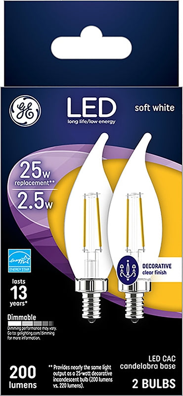 GE 22521 - LED2DCAC-AGC-2BT Candle Tip LED Light Bulb2 (2-Pack)