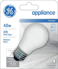 GE Appliance A15 Light Bulb, Inside Frost, 40-Watt, 355 Lumens, Medium Base, 3-1/2 Inches (1 Pack) 93131066
