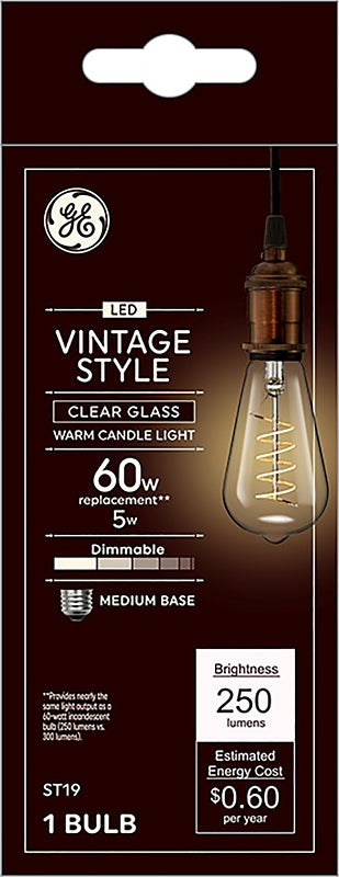 GE Lighting Vintage Edison Style LED Light Bulb, 5 Watts (60 Watt Equivalent) Warm Candle Light, Clear Glass, Medium Base, Dimmable (1 Pack) 36506