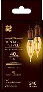 GE Lighting Vintage Style Decorative LED Light Bulb, 4 Watts (40 Watt Equivalent) Warm Candle Light, Amber Glass, Medium Base, Dimmable (2 Pack)