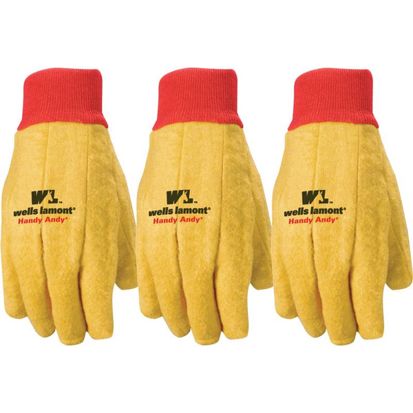 Wells Lamont Polyester and Cotton Chore Gloves, Standard Weight, One Size, 3 Pack (300F) Gold