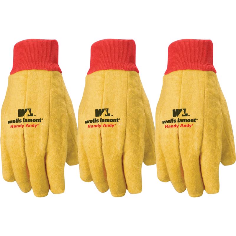 Wells Lamont Polyester and Cotton Chore Gloves, Standard Weight, One Size, 3 Pack (300F) Gold