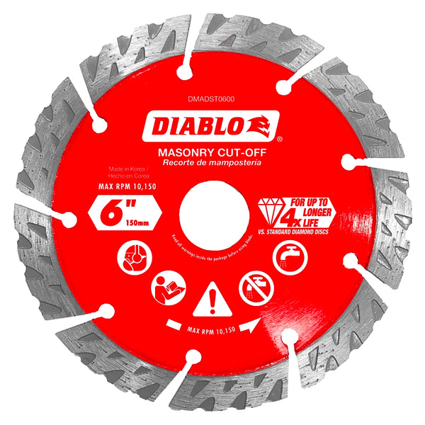 Diablo DMADST0600 6 in. Diamond Segmented Turbo Cut-Off Discs for Masonry