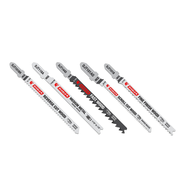 Diablo DJT5S High Carbon Steel/High Speed Steel T-Shank Jig Saw Blade Set (5-Piece)