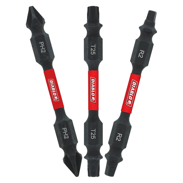Freud Diablo 2-1/2" Double-End Phillips, Square and Torx Drive Bit Assorted Pack (3Pc) DDEV25-S3