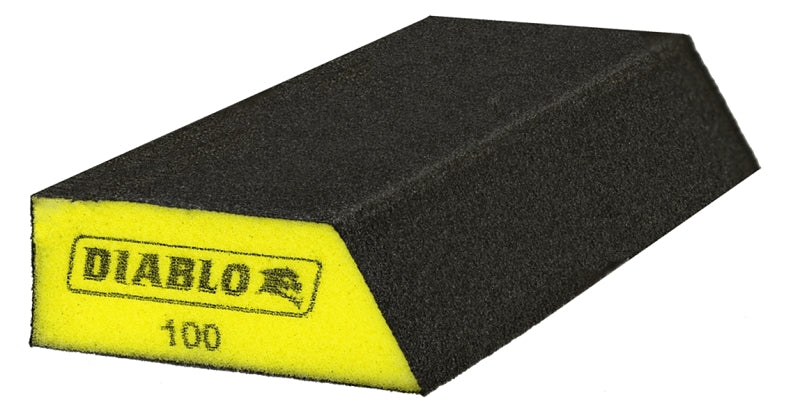 Diablo Extended Corner Contact Sanding Sponge With Foam Backing - Fine Grit, 100-Grit, 8" x 3" x 1", Aluminum Oxide Blend - DFBANGBFIN01G