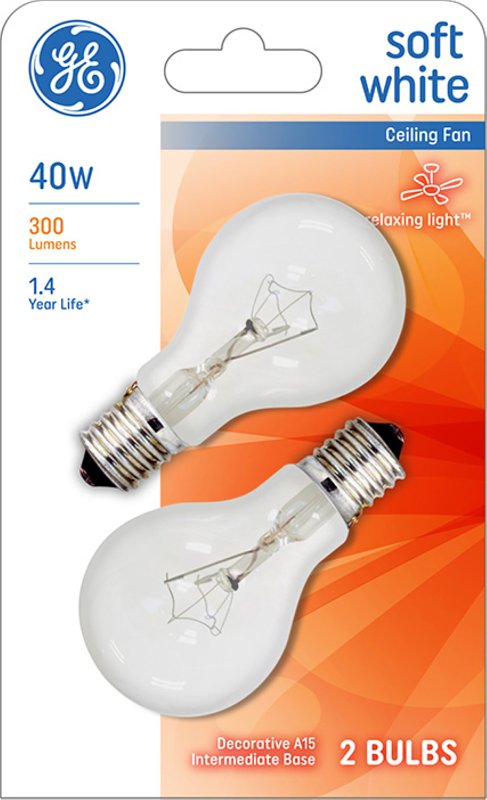 Ge Decorative Bulb White 40 W T2/6 Intermediate Pack / 2