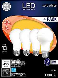 G E LIGHTING 93098311 LED Light Bulbs, Frosted Soft White, 5-Watt, 450 Lumens, 4-Pk. - Quantity 1
