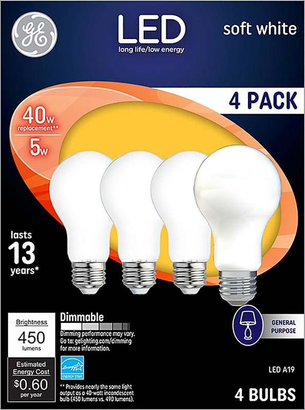 G E LIGHTING 93098311 LED Light Bulbs, Frosted Soft White, 5-Watt, 450 Lumens, 4-Pk. - Quantity 1