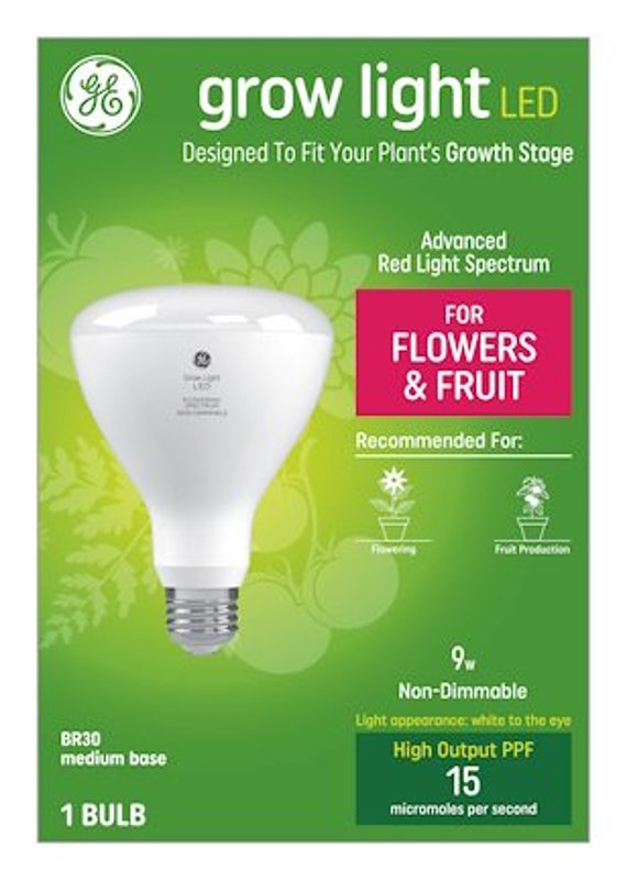 GE Grow Lights for Indoor Plants, BR30 Indoor Floodlight, LED Light Bulbs for Flowers and Fruit, Advanced Red Light Spectrum, 25,000 Hours Lifespan, 15 PPF, 1 Pack (Packaging May Vary)
