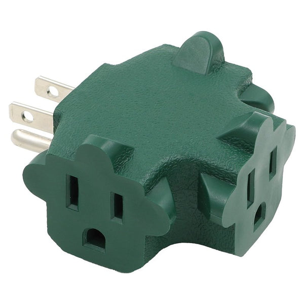 PowerZone ORBAD25001 Power Block Adapter, 125 V, 3-Outlet, NEMA: NEMA 5-15P, Green