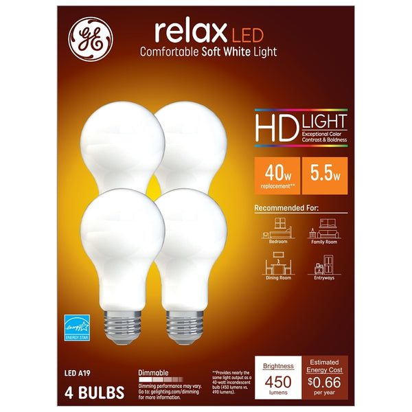 GE Lighting 93129437 HD LED Light Bulbs, Soft White, 6-Watts, 450 Lumens, 4-Pk. - Quantity 1