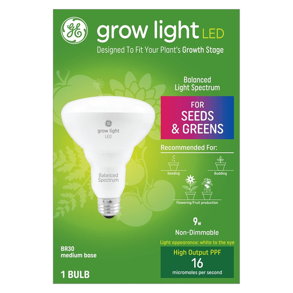 GE Grow Light LED Indoor Flood Light Bulb, Balanced Light Spectrum for Seeds and Greens, 9 Watts, Medium Base (Pack of 1) 93131207/93101230