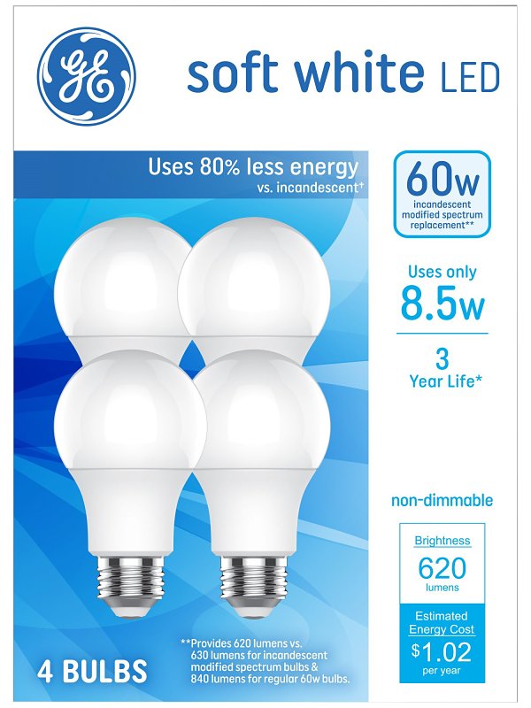 GE Lighting 120670 8.5W A19 MB Bulb - Pack of 4