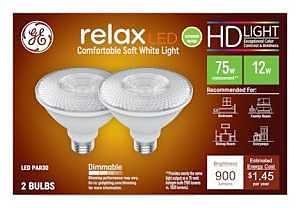 Ge Lighting 43094 12 Watt E26 Par30 Soft White Led Dimmable Relax Hd Light Bulbs 2 Count