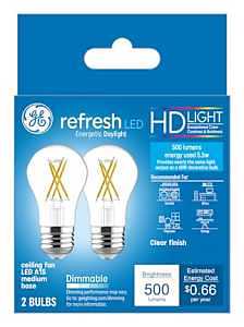 GE Refresh LED Light Bulbs, 60 Watt, Daylight, A15 Celling Fan Bulbs, Clear Finish (2 Pack)