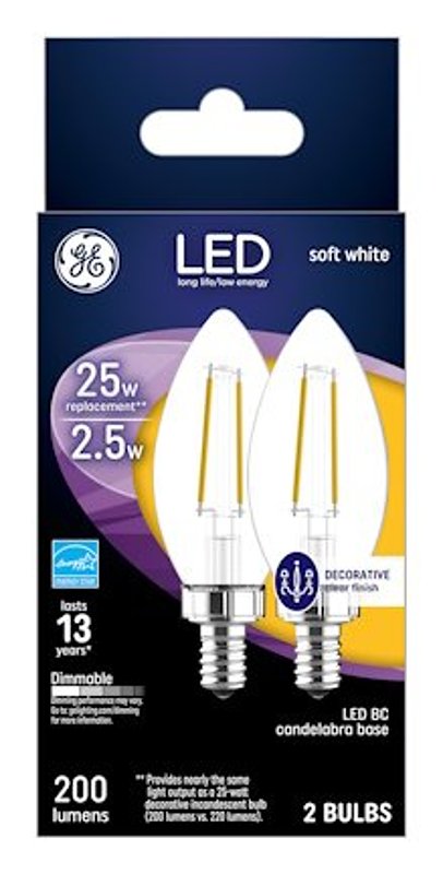 G E LIGHTING 22560 2.5W BC Bulb (2 Pack)