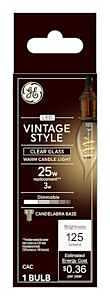 GE Vintage Style LED Light Bulb, 25 Watts, Clear Finish, Warm Candle Light, Decorative Bulbs, Small Base (1 Pack)