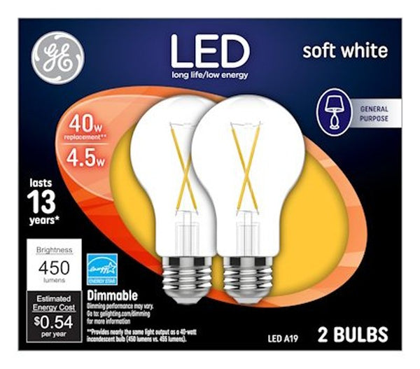 Ge LED Light Bulbs, Soft White Clear, 4.5-Watts, 450 Lumens, 2-Pk. 37669