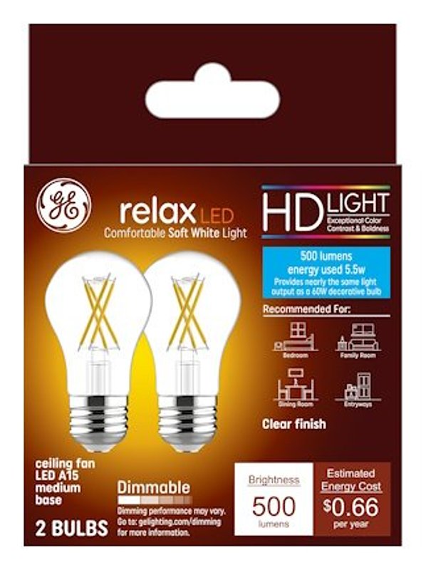 Ge 46662 HD Led Light Relax Confortable Soft White for Celling Fan Dimmable 60W 2 Bulbs