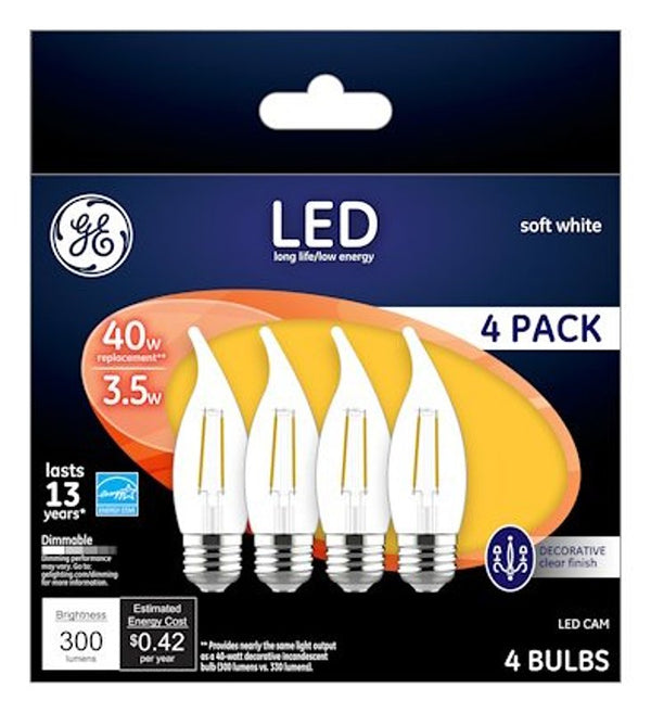 GE Lighting 92677 Decorative LED Light Bulbs, Soft White, Clear, 300 Lumens, 3.5-Watts, 4-Pk. - Quantity 6