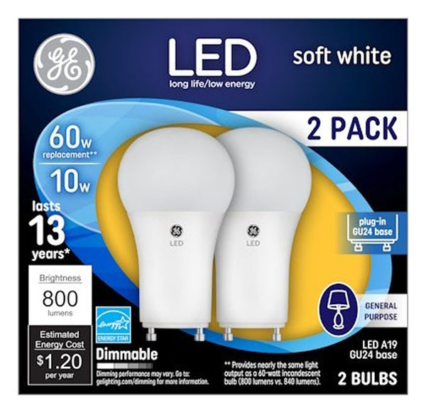 GE Lighting 93095629 LED Bulb, A19, 800 Lumens, 10-Watt, 2-Pk. - Quantity 1