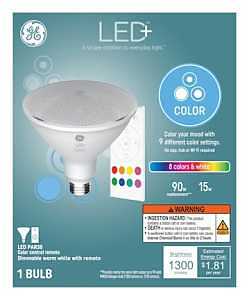 GE LED+ Color Changing LED Light Bulbs with Remote, 15W, No App or Wi-Fi Required, PAR38 Outdoor Floodlights (1 Pack)
