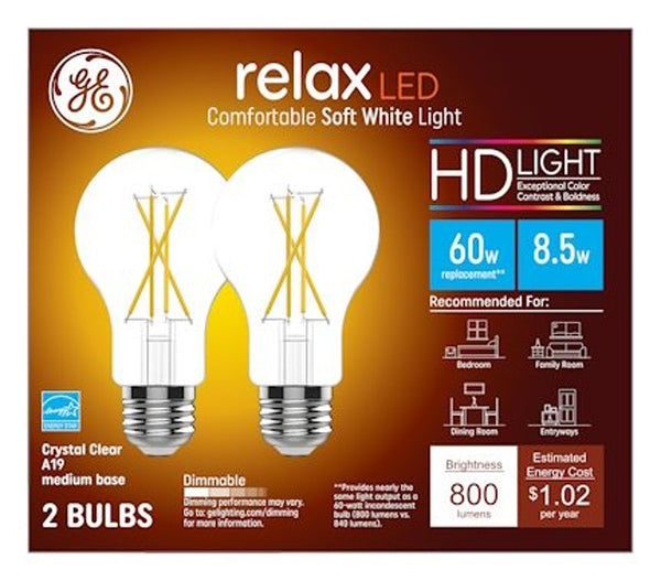 GE Lighting 93129016 LED Light Bulbs, A19, 800 Lumens, 8.5-Watts, 2-Pk. - Quantity 1