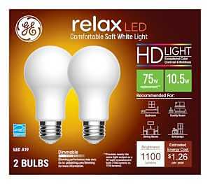 GE Relax HD LED 75 Watt Replacement, Soft White, A19 General Purpose Bulbs (2 Pack)
