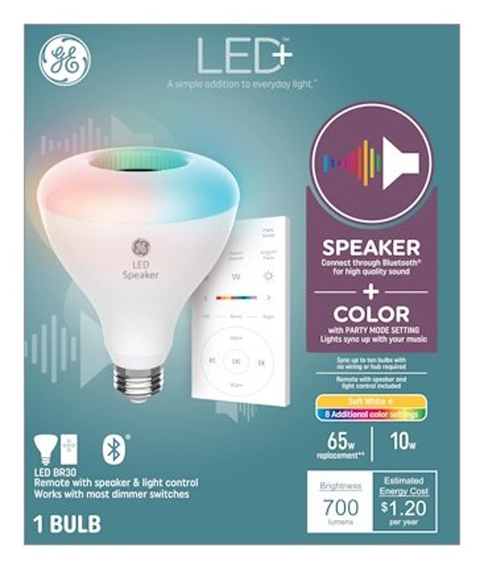 GE LED+ Color Changing Speaker LED Light Bulb, BR30 Indoor Floodlight Bulb, Soft White and Multicolor (1 Pack) 93129778