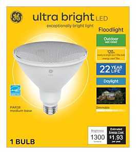 GE Ultra Bright LED Light Bulb, 120 Watt, PAR38 Outdoor Floodlight, Daylight (1 Pack)