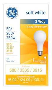 GE Lighting 97482 3 Way 50 200 250 Incandescent Light Bulb Soft White