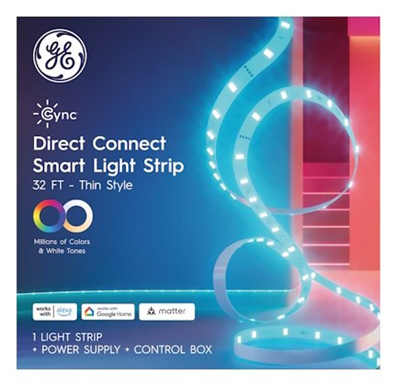 Cync GE Smart LED Strip Light, Color Changing Room Decor LED Light Strip, Works with Alexa and Google Home, Matter Compatible, LED Lights for Bedroom, Millions of Colors and White Tones, 32 Feet