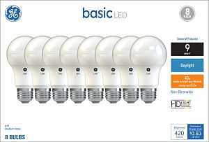 GE Lighting 37035 Light Bulb General Purpose Basic A19 Daylight LED 5.5 (40-Watt Replacement), 380-Lumen Medium Base, 8-Pack