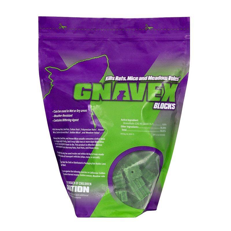 Gnavex Blocks, All Weather Rodenticide Bait that Contains Bromethalin, 4 lb Pouch