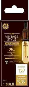 GE Vintage LED 25-Watt EQ T8 Amber Candelabra Base (e-12) Dimmable LED Tubular Candle Bulb