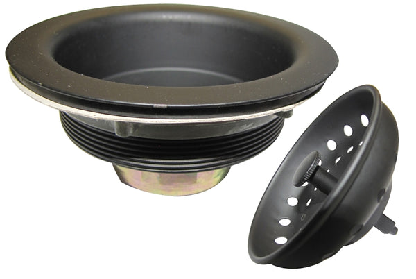 Plumb Pak K5414BLK Keeney Stainless Steel Kitchen Sink Strainer with Fixed Post Basket, Fits Standard 3-1/2-Inch Openings, 3-1/2 In. to 4 In, Black
