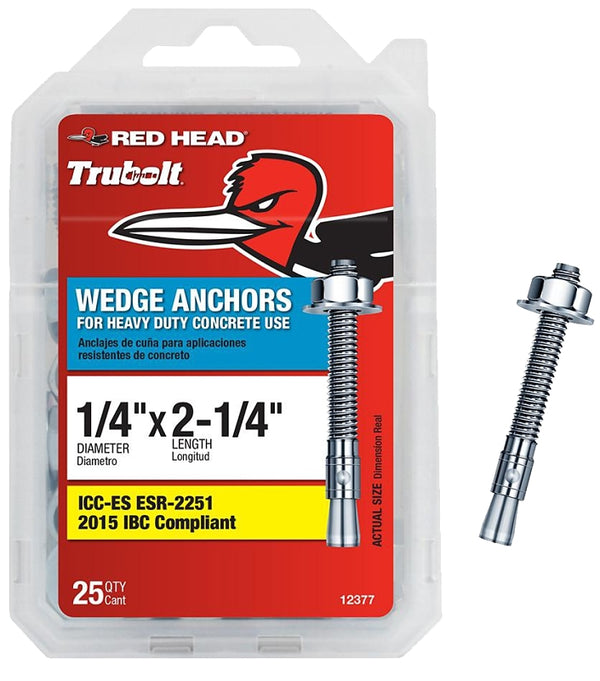 Red Head 12377 TruBolt Series Wedge Anchor, 1/4 in Dia, 2-1/4 in OAL - pack of 25