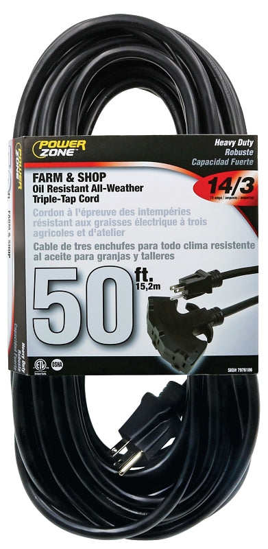 PowerZone Cord EXT TRP TAP BLK 14/3 50FT OR632730
