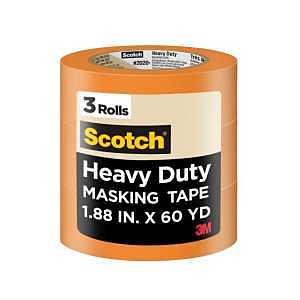 Scotch Heavy Duty Painter's Tape, 3 Rolls, 1.88 in x 60.1 yd, for Use On Vinyl, Carpet, Metal, & Plastic, Indoor & Outdoor Masking Tape, Bonds Aggressively, 3-Day Clean Removal (2020+-48EP3)