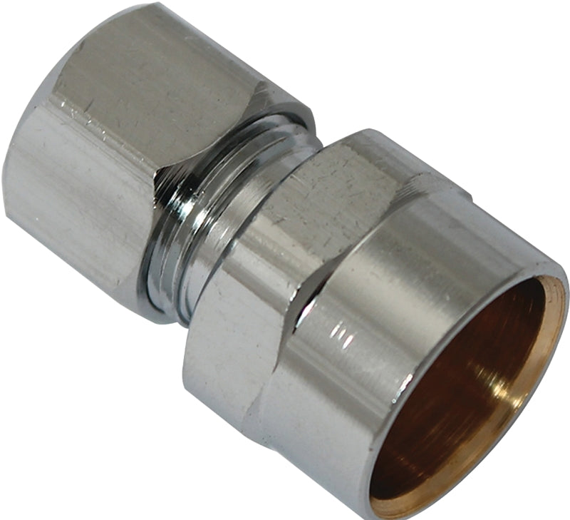 Plumb Pak PP79PCLF Straight Tube Adapter, 1/2 X 3/8 in, Sweat X Compression, Chrome Plated, Copper