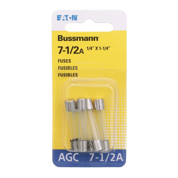 Bussmann BP/AGC-7-1/2-RP AGC Automotive Glass Fuse (1/4" X 11/4" 71/2 Amp), 5 Pack BP/AGC-7.5-RP