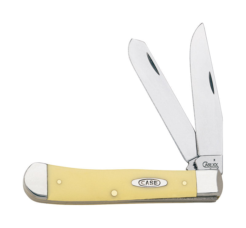 Case XX WR Pocket Knife Yellow Synthetic Trapper High Carbon Steel Blades Item #161 - (3254 CS) - Length Closed: 4 1/8 Inches