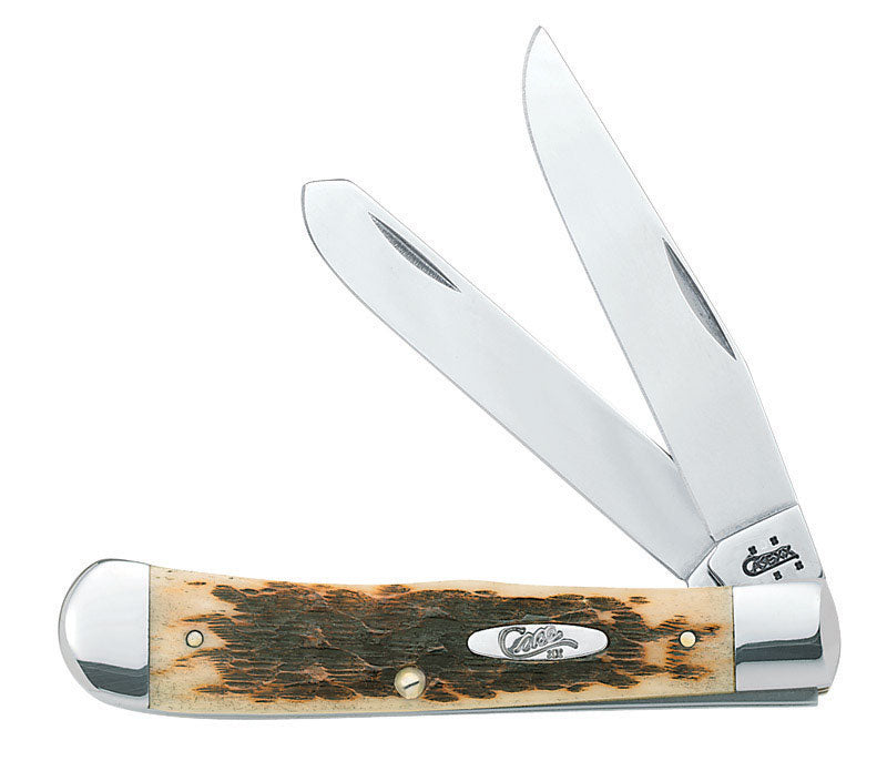 Case XX WR Pocket Knife Amber Jigged Bone Trapper Item #164 - (6254 SS) - Length Closed: 4 1/8 Inches
