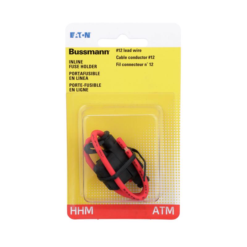 Bussmann BP/HHM-RP In Line ATM Fuse Holder with Cover (32V/30A #12 Wire Leads), 1 Pack, Black