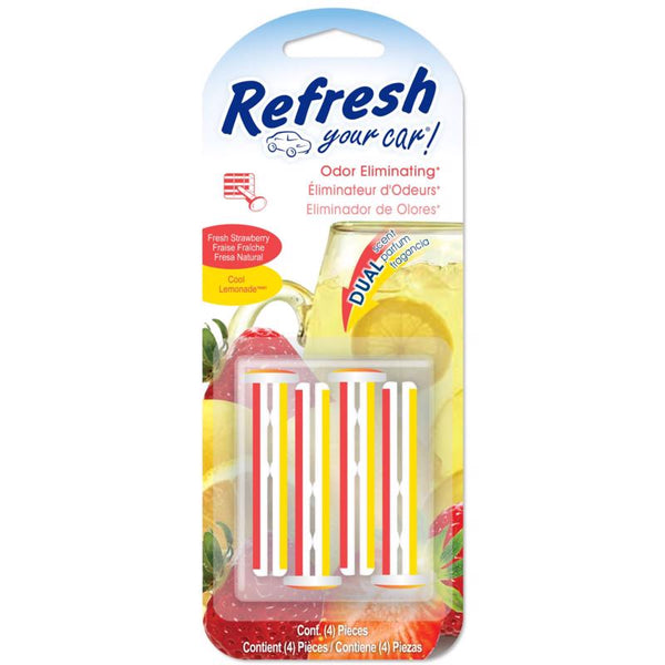 Refresh Your Car! E300889100 Dual Scent Vent Stick, Fresh Strawberry and Cool Lemonade, 4 Per Pack E301434300