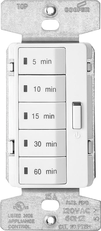 Eaton PT18M-W-K 1800-Watt 15-Amp 125-Volt 5-Button Minute Timer with Auto- Off Without Wallplate, White